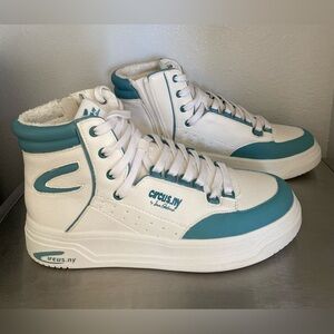 SAM EDELMAN WOMENS White and Teal High-Top Sneakers